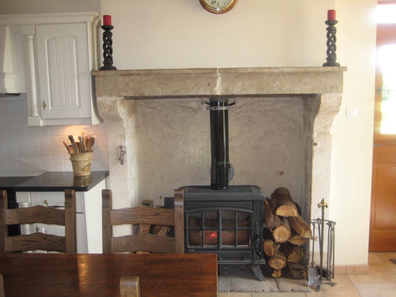 The fireplace in the kitchen